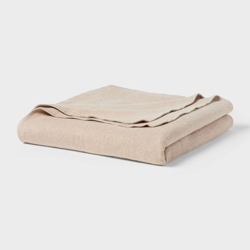 Threshold - Twin/Twin XL Brushed Cotton Blanket Solid Khaki -  Khaki